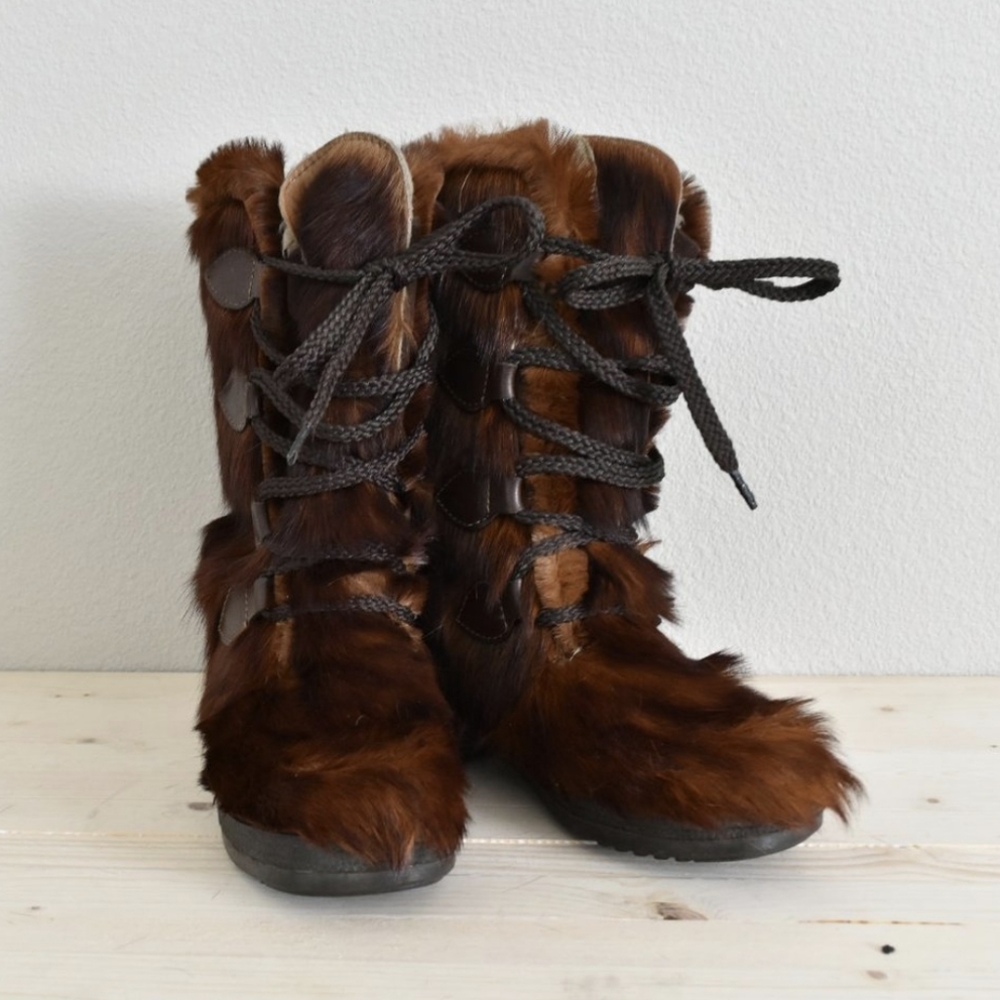 Vtg Halloween Costume Fur Fuzzy Boots W 7 - 7.5